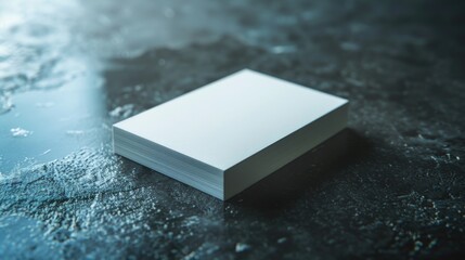 Stack of white cards on a table, suitable for business or education concepts - obrazy, fototapety, plakaty
