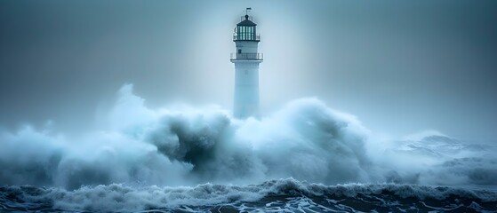 Sturdy Beacon Amidst Stormy Seas. Concept Navigating Challenges, Finding Strength, Resilience and Grit, Overcoming Adversity, Rising Above Circumstances
