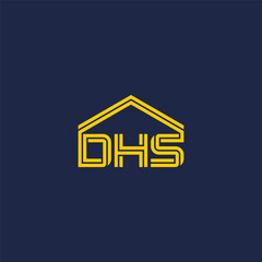 DHS monogram logo inside house shape with inline accent.