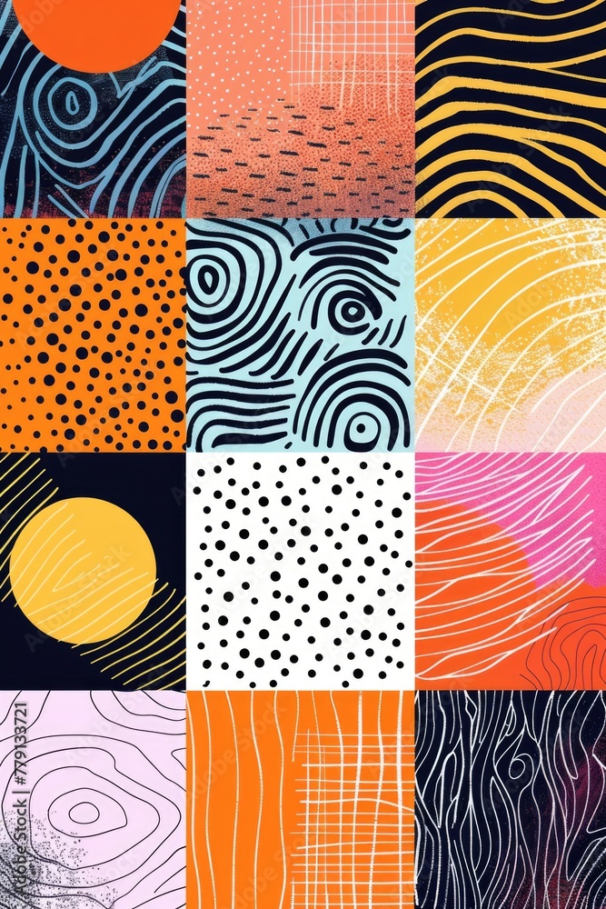 Leinwandbilder vibrant and diverse collection of nine unique patterns. ideal for backgrounds or textile designs