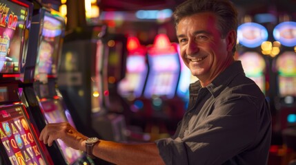 Obraz premium A Man Enjoying Casino Slots