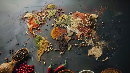 A unique world map made of spices, perfect for culinary and travel themes