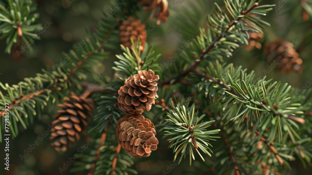 Poster close up of pine cones on tree. perfect for nature backgrounds