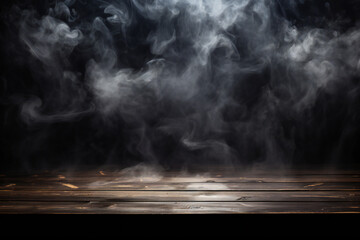 Mysterious Wooden Table Enveloped in Smoke Generative AI