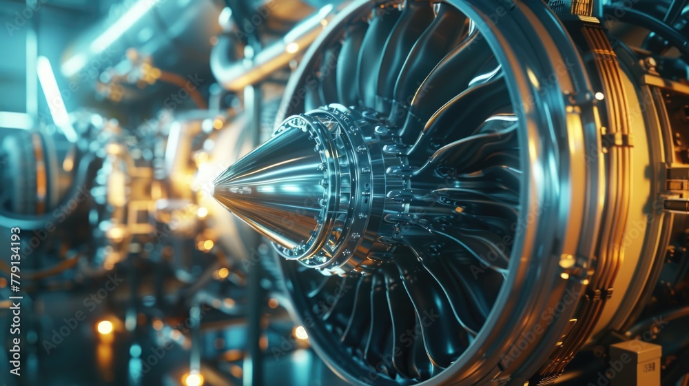 Poster detailed close up view of a jet engine, suitable for technology and aviation concepts
