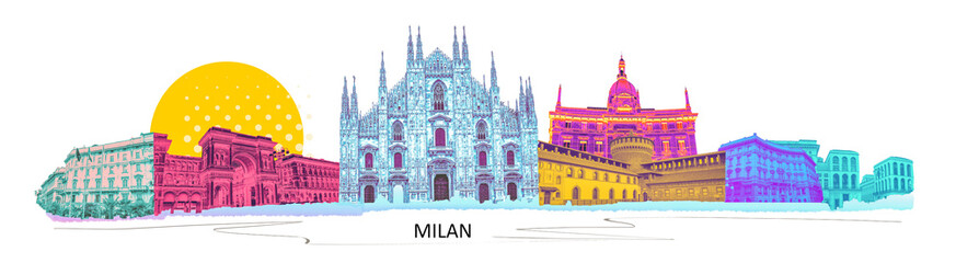 Photo collage from Milan, Italy. Collage includes major landmarks like the castle, cathedral. design