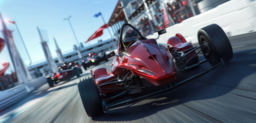 Fototapeta premium A red race car speeding down the track. Perfect for sports or racing themed projects