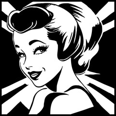 Black and white illustration. Fictional female character in the Pin Up style. Generated by Ai