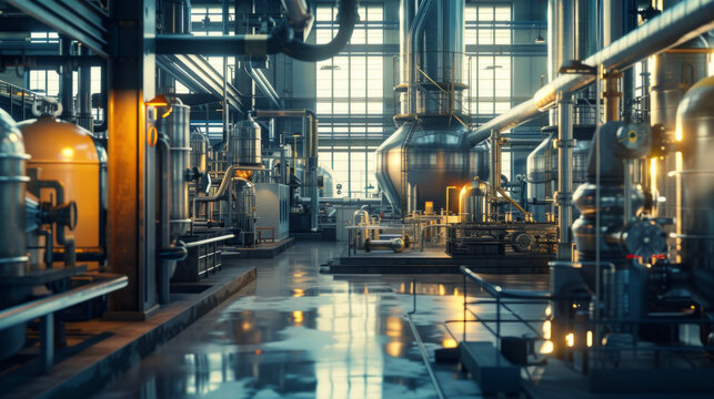 A bustling chemical process engineering lab with distillation columns and reaction vessels, currently at rest but ready to develop chemical processes for various industries