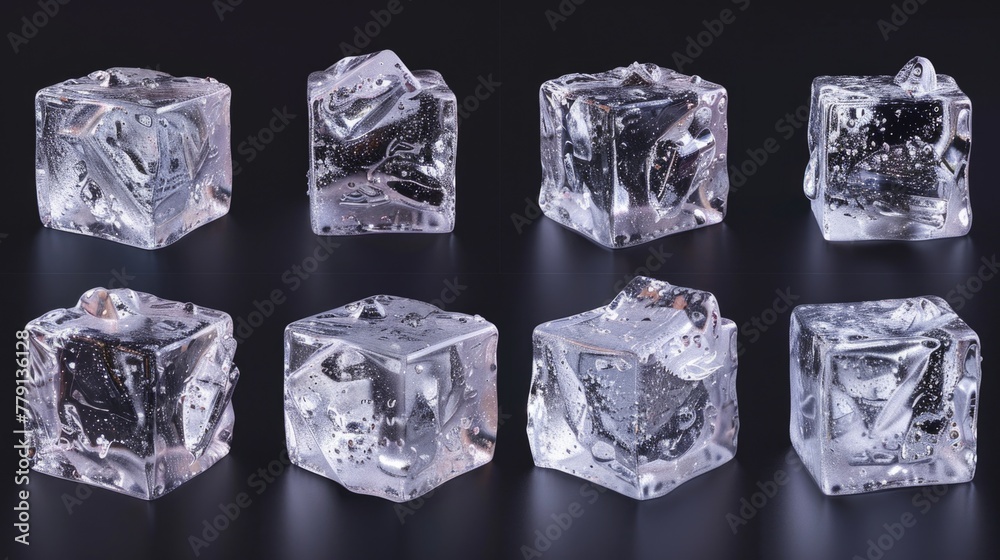 Poster A group of ice cubes on a table, suitable for various concepts and designs