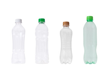 Empty plastic water bottles with transparent ground - obrazy, fototapety, plakaty