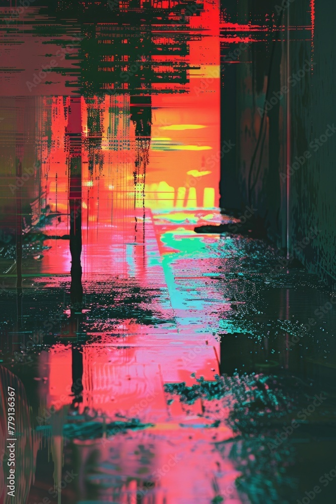 Poster A colorful image of a person walking in the rain. Suitable for various projects