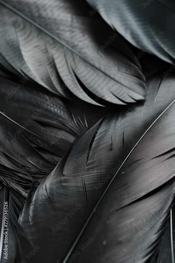 Aufkleber close up of a bunch of black feathers, suitable for various design projects