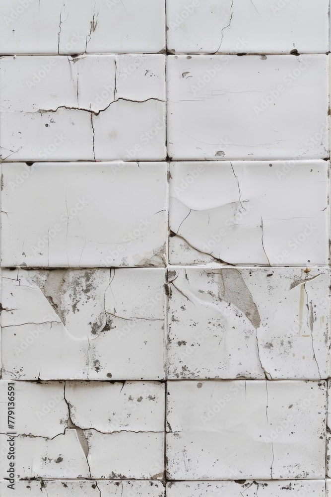 Poster Close up view of a white wall with peeling paint. Suitable for background or texture use