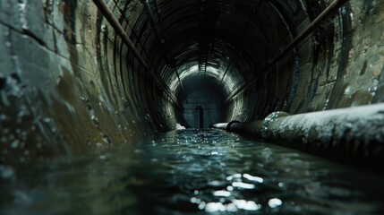 Naklejka premium A man standing in a dark tunnel, suitable for urban or mystery themes