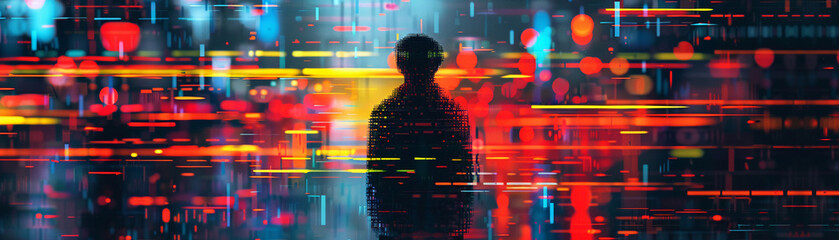 Digital Avatars, Neon Tattoos, Coding as a cultural art form, Virtual turf wars in the dark web alleys, Glitchy overcast skies, Realistic image with Chromatic Aberration