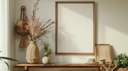 A picture frame on a wooden table, perfect for home decor projects