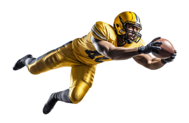 American football player jump to catch a ball for a touchdown