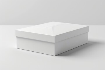 A white box placed on a table. Suitable for various concepts