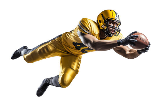 American football player jump to catch a ball for a touchdown