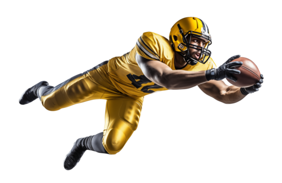 American football player jump to catch a ball for a touchdown