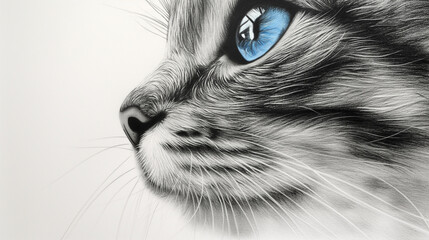 A hyper realistic artistic depiction of a cat meticulously drawn with pencil capturing intricate details - 779137907