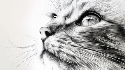 A hyper realistic artistic depiction of a cat meticulously drawn with pencil capturing intricate details