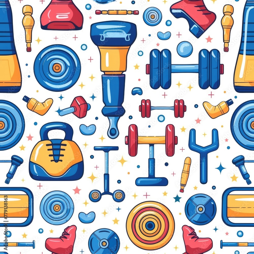 Poster A seamless pattern featuring various tools and equipment. Ideal for backgrounds or designs related to construction or DIY projects