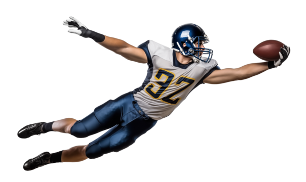 Wide Receiver american football player leap jump to catch a ball