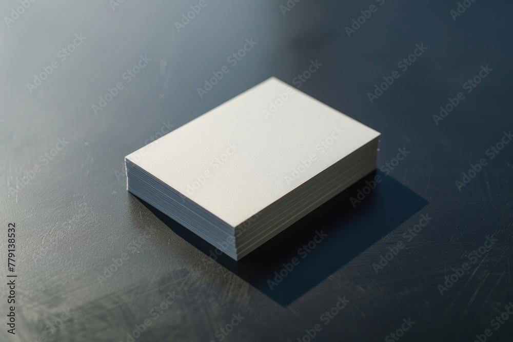 Poster a stack of white cards on a table, suitable for various business concepts