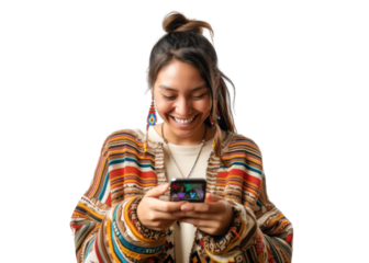 Native American Woman Texting on Smartphone