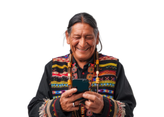 Native American Man Texting on Phone