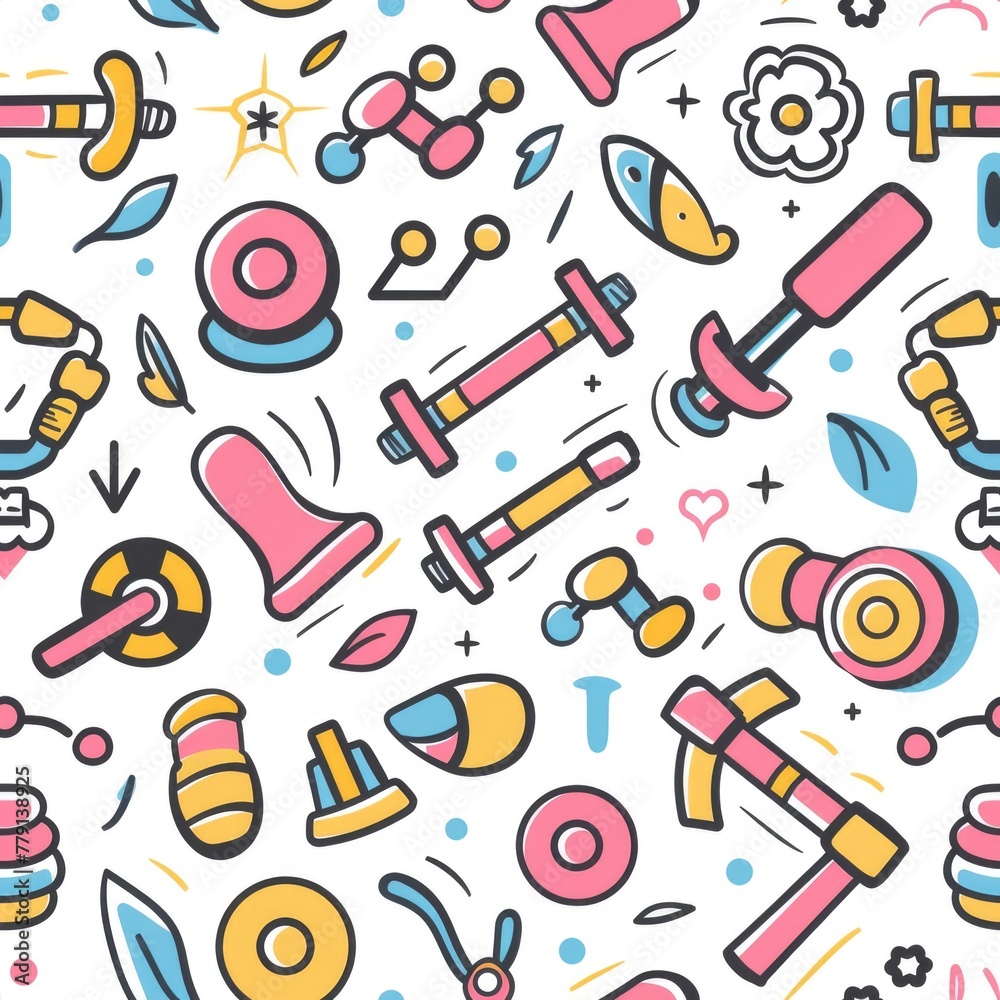 Aufkleber A collection of different objects arranged in a pattern on a plain white background. Suitable for design projects and creative concepts