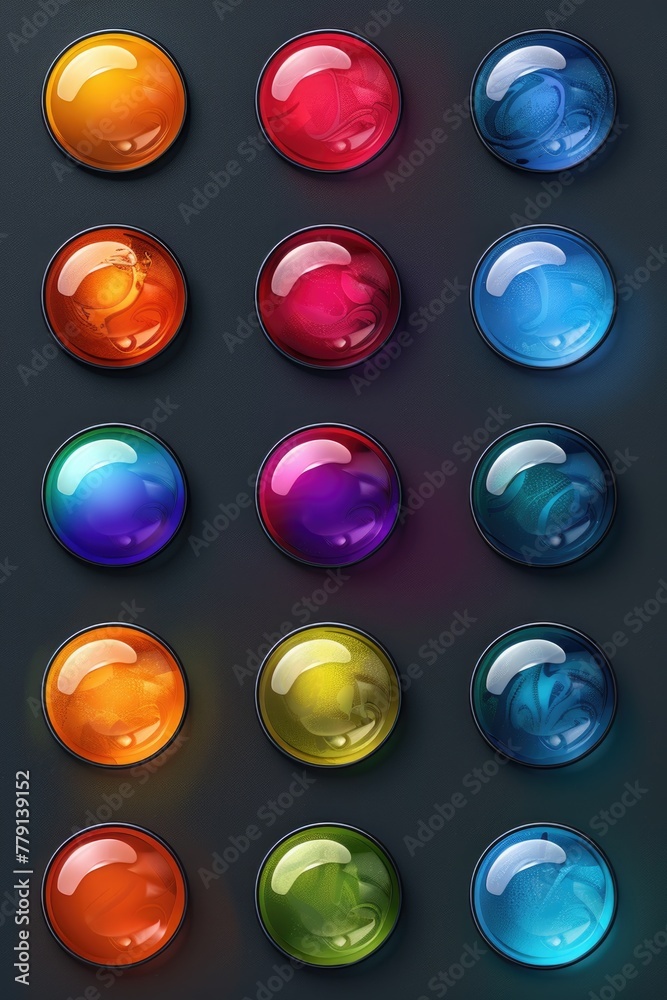 Poster various colored buttons on a dark background. perfect for sewing or diy projects