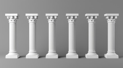 Minimalist image of four white columns against a gray backdrop. Ideal for architectural designs
