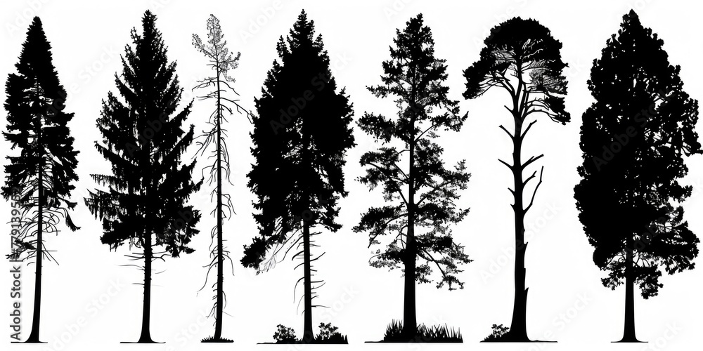 Poster silhouetted trees against a white background, suitable for nature or minimalist design concepts