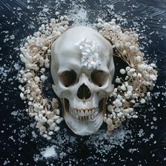 skull with dried flowers.
