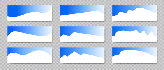 Set of abstract design blue separator header and border for website and app. Divider shapes top and bottom for web page. Different borders for website, banner, app, poster, background