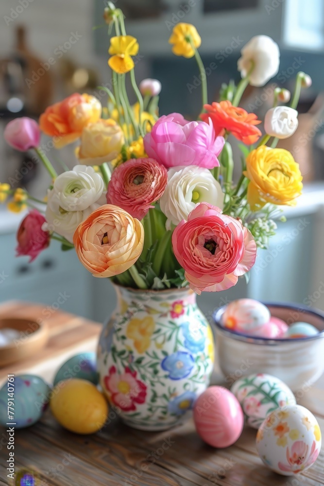 Aufkleber A vibrant array of colorful flowers overflowing from a decorative vase, creating a stunning display of natures beauty