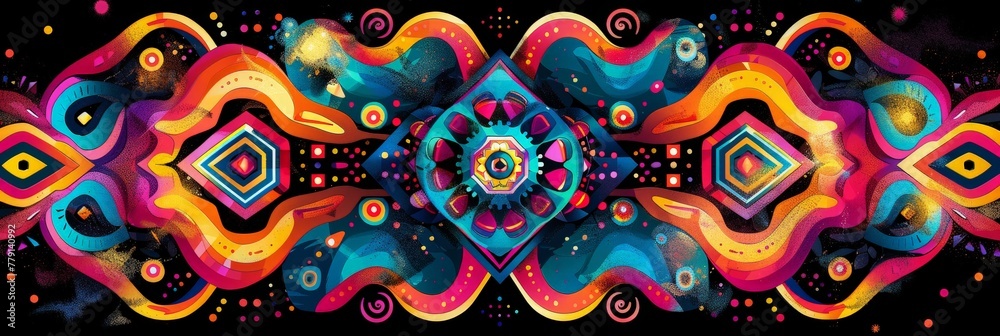 Poster colorful abstract shapes dance on a black canvas in a vivid display of contrast and energy