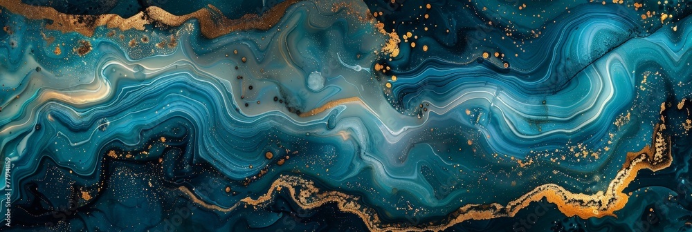 Aufkleber swirls of gold and blue intermingle in a mesmerizing dance of light and shadow, evoking a sense of e
