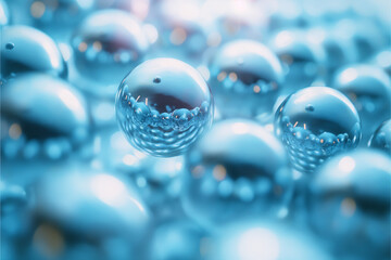 Reflective Spheres in Blue Toned 3D Render - obrazy, fototapety, plakaty