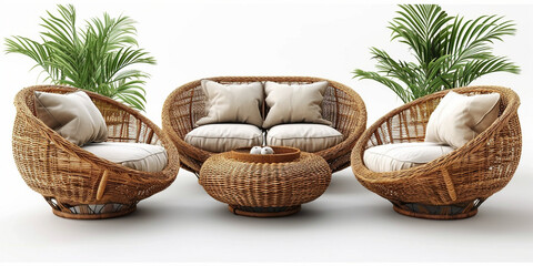Fototapeta premium Armchair Chairs Wicker Armchairs With Cushions on White Background