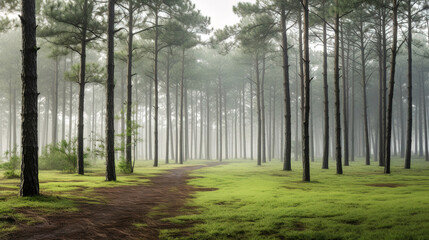 Obraz premium misty morning in the forest.