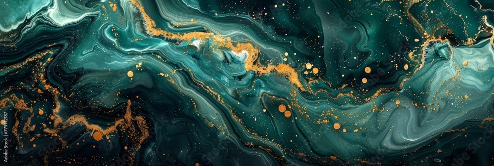 Aufkleber vibrant swirls of gold and green dance across the canvas in this abstract painting, creating a sense