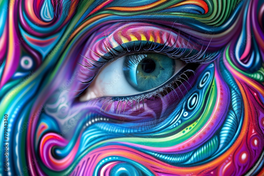 Aufkleber a persons eye , with colorful swirls dancing mysteriously across the iris, creating a mesmerizing an