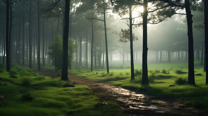 Fototapeta premium misty morning in the forest.