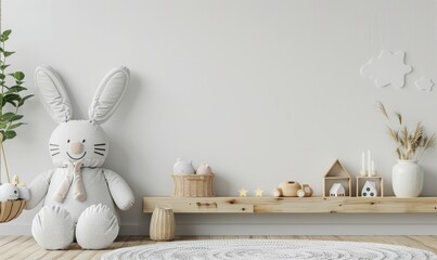 Mockup wall in the children's room on white wall background, Scandinavian style children room