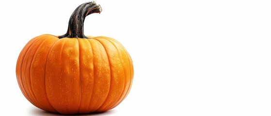   A neatly clipped close-up of a small pumpkin against a pristine white background Clipping path included atop the pumpkin