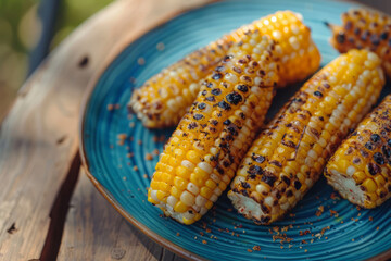 Delicious fresh golden grilled corn on the cob. Generative AI
